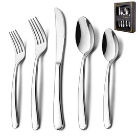 HaWare Heavy Duty Silverware Set, 40-Piece Stainless Steel Flatware Cutlery for 8, Modern & Elegant Design Includes Knives/Forks/Spoons, Mirror Polished and Dishwasher Safe