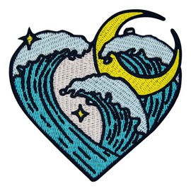 The Great Heart Wave Patch Embroidered Applique Badge Iron On Sew On Emblem