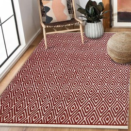 Chardin home 100% Cotton Diamond 3x5 Area Rug Fully Reversible, Machine Washable, Brick Red and Ivory.