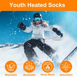 MMlove Heated Socks for Girls,3 Heat Settings, 4000mAh Battery, Electric Heated Socks for Teenagers Youth, Rechargeable Foot Warmers, Washable for Skiing,Camping,Snowboarding,Hiking,Cycling