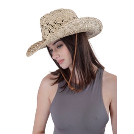 Cowboy/Cowgirl Straw Hat Panama with Western/Western Band Unisex One Size Men Women for Summer Coachella Beach in Brazilian Country Style Bohemian Indiana Natural Raffia, Xh-99