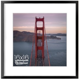 Heimlove 16x16 inch Black Square Picture Frame, 16x16 Aluminum Photo Frame, Standard Square Versatile Wall Display Frames Photo Frames For 12x12 with Mat, Wall Hook Included - (Set of 1 - Black)