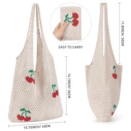 WantGor Crochet Bags, Beach Mesh Tote Bag Womens Shoulder Shopping Handbag Casual Travel Totes Bag Foldable Hobo Bags (Cherry Apricot)