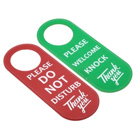 PATIKIL Door Hanger Sign, 2 Pack PU Leather Double Sided Door Knob Privacy Sign for Office Home Meeting, Do Not Disturb/Welcome Knock