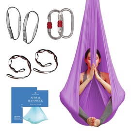 Aum Active Aerial Silk Yoga Hammock & Swing for Home, Inversion Exercises, Starter Kit for All Levels - Durable with Extension Straps, Carabiners, and Pose Guide