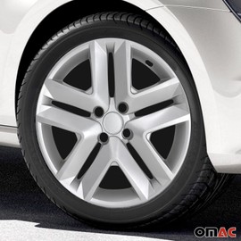 OMAC - ABS Silver Hub Caps 16 Inch Set of 4, Tapas para Rines 16, Premium Wheel Covers 16 Inch, R16 Rim Cover Set, Snap On Durable Car Replacement Exterior Accessories