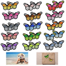 VCRANONR Pack of 30 Butterfly Patches, 7.4 x 4.5 cm Patches Stickers for Ironing on Fabric, Embroidery Patches, DIY Iron-On Patch Set, Decoration Embroidered Patches, Craft Iron-On Patches, Flowers