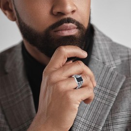 QKABTI Black Onyx Celtic Knot Ring for Men 925 Sterling Silver Vintage Irish Trinity Knot Band Unique Engagement Wedding Anniversary Rings Fathers Day Gift Size 11