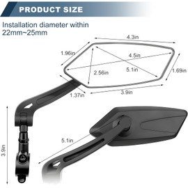 aiGear Bike Mirror, 360°Adjustable Rear View Mirror with Durable Blast-Resistant & Scratch-Resistant Wide Angle Lens, Easy to Install for Bicycle, Ebike, Motorcycle Handlebars