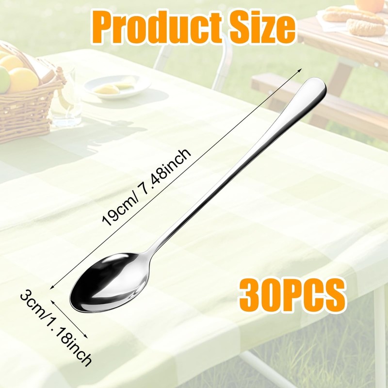 30 Pieces 19 cm Stainless Steel Long Teaspoons Latte Spoons