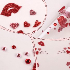 2 Sheets Heart Face Jewels Red Pink Love Heart Stick On Face Costume Makeup Gems Self-Adhesive Valentine's Day Dress Up Sticker for Festival Holiday Party Accessories