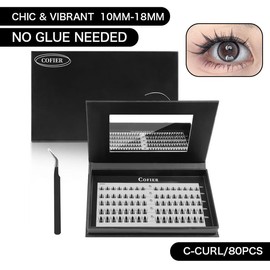 Cofier DIY Lash Kit Press on Lash No Glue Lash Self-Adhesive Eyelash Kit Individual Lashes Beginner Friendly Eyelashes with Tweezers(80/90/120 Pcs) - Specification: Vivid （C-curl/80pcs)
