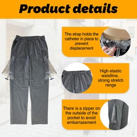 Urine Bag Pants for Elderly/Men/Women, Incontinence Care Trousers, Catheter Leg Bag Pants with 2 Hidden Pockets, L