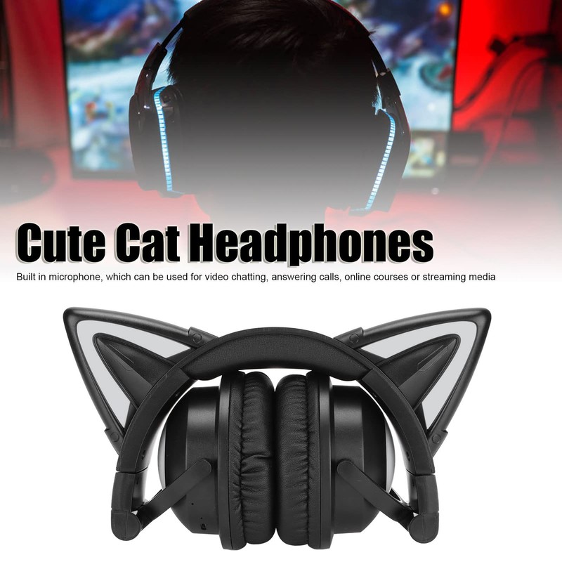 Cat Ear Headphones, Foldable Gaming Headset with Led Light Stereo