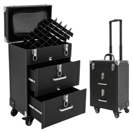 YIYIONCE Rolling Makeup Train Case Upgraded Professional Makeup Case 3 In 1 Nail Tech Travel Case Cosmetology Case on Wheels with Makeup Brush Bag Classic Cosmetic Travel Trolley (Black-Silver)