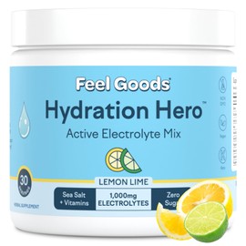 Feel Goods Feel Goods Hydration Hero, 1,000mg Electrolytes Powder, Sugar Free, Magnesium, Organic Aloe Vera, Organic Aloe, L Theanine, Vitamin C & B12, Non GMO, Keto, Vegan | Lemon Lime, 30 Servings