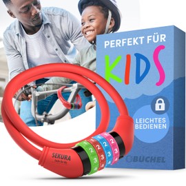 Büchel Sekura Children's Combination Lock 120 cm with Coloured Cover 4 Digit Programmable Various Colours Includes Bracket, red