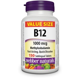 Webber Naturals Webber Naturals Vitamin B12 1000 mcg, Quick Dissolve, 150 Tablets, Supports Energy Production and Metabolism