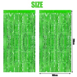 2pcs 3.3ft x 6.5ft Tinsel Foil Fringe Curtain Party Decorations Sparkle Foil Fringe Curtain Streamers for Photo Backdrop Birthday Party Wedding Holiday Decoration (Green)