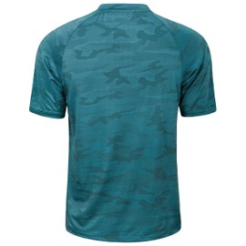 TAPULCO Men's Quick Dry Collarless Golf Shirts Short Sleeve Stretch Breathable Lightweight Moisture-Wicking Active Sports Henley Collared Polo Camo Deep Teal Large