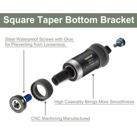 Thinvik Square Tapered Bottom Bracket - 68mm English BSA Compatible with Shimano BB-UN26/BB-300/BB-100/BB-101, 68mm x 108 110 113 116 118 122.5 127