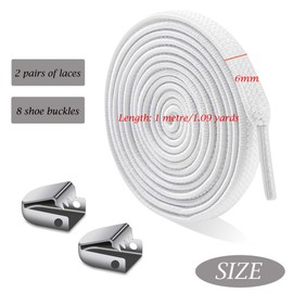 Hezhou 2 Pairs Elastic Shoelaces Without Tying Flat 6 mm Shoelaces Without Tying 8 Pieces Shoelaces Buckle Lock Metal Shoelaces Shoe Laces Fasteners Lazy, White