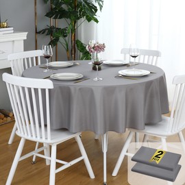 FOLINS&HOME 2 Pack Grey Round Tablecloth - 70 Inch Waterproof 210 GSM Wrinkle Free Polyester Circle Table Cloth, Spillproof Washable Wipeable Table Cover for Party, Wedding, Dining (2 Pcs)