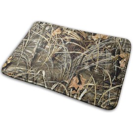 Bath Mat Camo Yellow & Green Mossy and Oak Camouflage Patterns, Country Farmhouse Fabric Memory Foam Bath Mats Non Slip Soft Absorbent Bath Rugs for Kitchen Bathroom Floors 18x30Inch