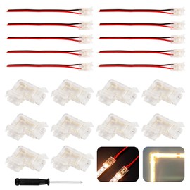 Pack of 20 COB LED Strip Connectors, Solderless LED Connector 2 Pin for 8 mm Wide COB LED Strip 2 Pin, 10 Pieces LED Corner Connector and 10 Pieces Transparent Centre Connector LED Strip Connector for