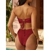 ZAFUL Women Strapless Textured Bandeau Bikini 2 Piece Swimwear Cheeky