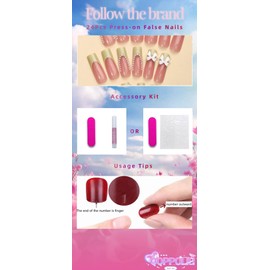 QQPPOLIU Long Press on Nails Square French Tip Glue on Nails Cute False Nails with Bowknot Design Fake Nails Rosybrown Full Cover Nails 24Pcs