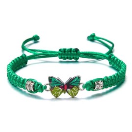 COLORFUL BLING Handwoven Butterfly Charm Bracelet for Women Adjustable Cute Animals Braided Strand String Friendship Bracelet Friendship Couple Jewelry-green