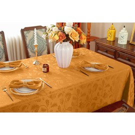 MATIRUG Fall Jacquard Tablecloth for Rectangle Table 60X120,Acorn Leaves Table Cloth,Wrinkle Resistant Modern Table Fabric,Autumn Decoration for Thanksgiving Harvest Holiday,Amber/Pumpkin Color