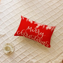 Ogiselestyle Merry Christmas Mistletoe Red Throw Pillow Cover, 12 x 20 Inch Winter Holiday Cushion Case Decoration for Sofa Couch