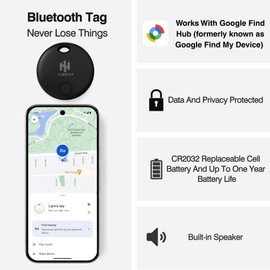 HH-Tech Bluetooth Smart Tag (Black Pack-1) For Android Devices Compatible with Google Find Hub, Find My, Air Tracker Tag, Item Finder, Easily Track Your Wallet, Bag, Suitcase, and More (Android ONLY)