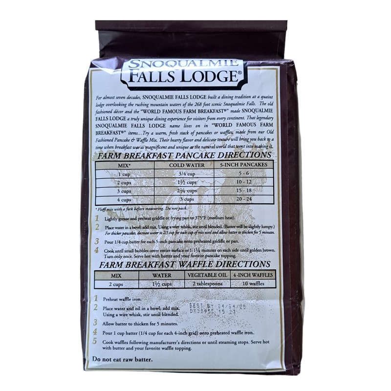 Snoqualmie Falls Lodge Old Fashioned PANCAKE & WAFFLE Mix 5lb.(2