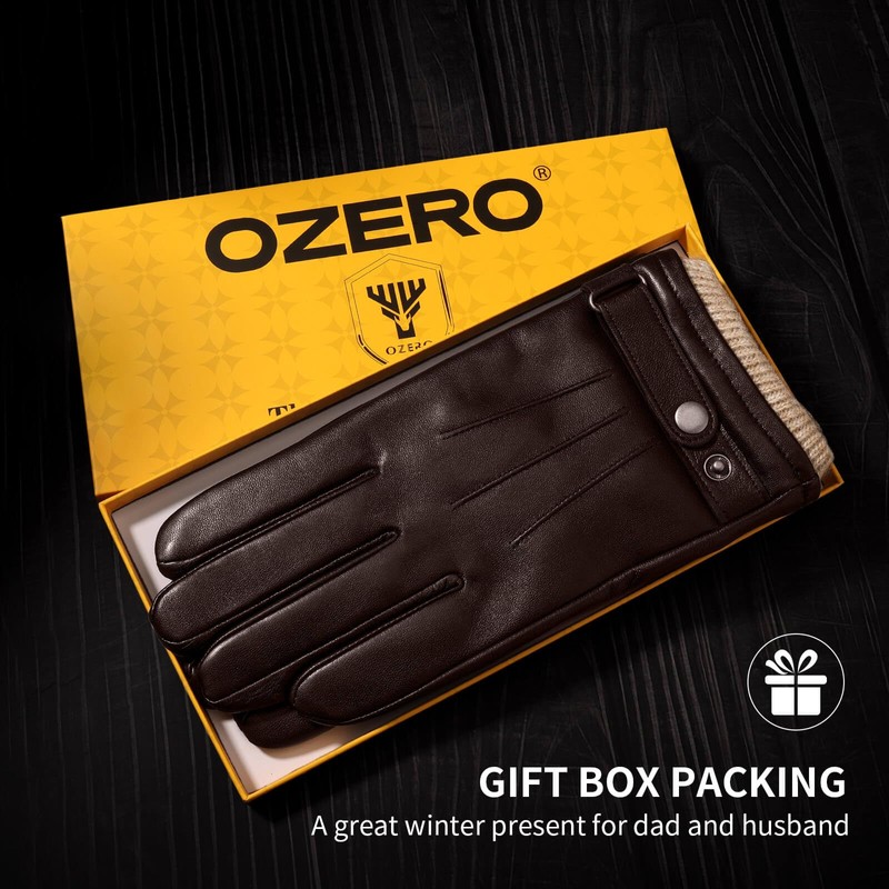 OZERO Mens Winter Gloves Nappa Leather Warm Cashmere Lined Touchscreen