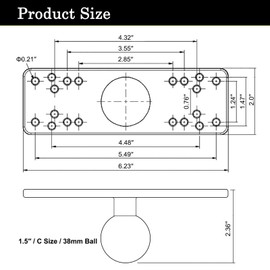 OUBULU Fish Finder Mount Plate with 1.5'' Ball C Size, Universal Aluminum Alloy Mounting Plate Compatible with Lowrance Garmin Humminbird Marine Electronic Depth, Fit with RAM Scotty Socket Arms