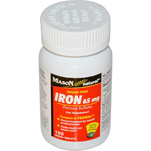Mason Natural Iron, Sugar Free, 65 mg, 100 Tablets