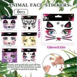 PIMXL 6 Sheets Face Tattoo Carnival, Glitter Face Stickers, Glitter Face Tattoo Temporary Tattoos for Women Girls Birthday Party Carnival Party Face Makeup