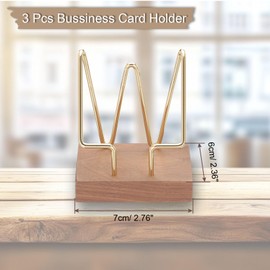 PATIKIL Vertical Business Card Holder for Desk 3 Pack Wooden Desk Business Card Holder Name Card Stand Organizer for Office Home Exhibition Walnut Wood Gold