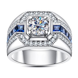 AnuClub Moissanite Wedding Rings for Men 2.68cttw D Color VVS1 925 Sterling Silver Engagement Promise Anniversary Band Ring with Certificate Size 10