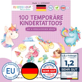 100 Stick-on tattoos - Skin-friendly mermaid tattoos for children - child-friendly designs - as a birthday present or gift idea - Vegan