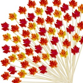 200Pcs Fall Cocktail Picks,4.7 Inch Autumn Theme Toothpicks for Thanksgiving Day Drink Fruit Dessert Decoration,Maple Leaf