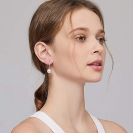 ZELORES 925 Sterling Silver Pearl Leverback Earrings for Women White Gold Plated Pearl Drop Earrings Dainty Bridal Wedding Drop Dangle Earrings (Pearl)