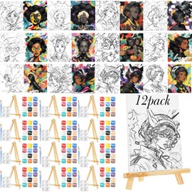 POPMISOLER 12 Pack Afro Queen Pre-Drawn Canvas Painting Kit,Canvas Painting Pre Drawn Stretched for Painting Afro Queen Paint Party,Gifts Adult's Date Night and Paint Party Favor DIY Virtual Party