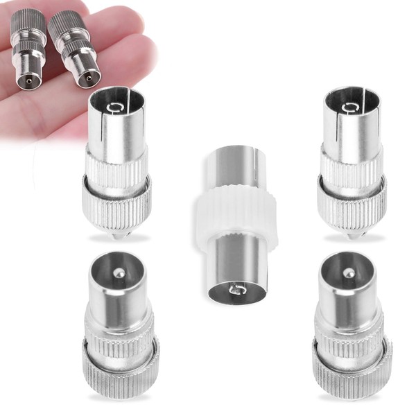 NADDZ Tv Aerial Coaxial Cable Connectors Adaptor, Ariel Connection for Tv, Coaxial Tv Aerial Connector 5 PCS Metal Tv Aerial Co-Axial Plug, Multipack Set for Television Rf Cable Freeview Metal.
