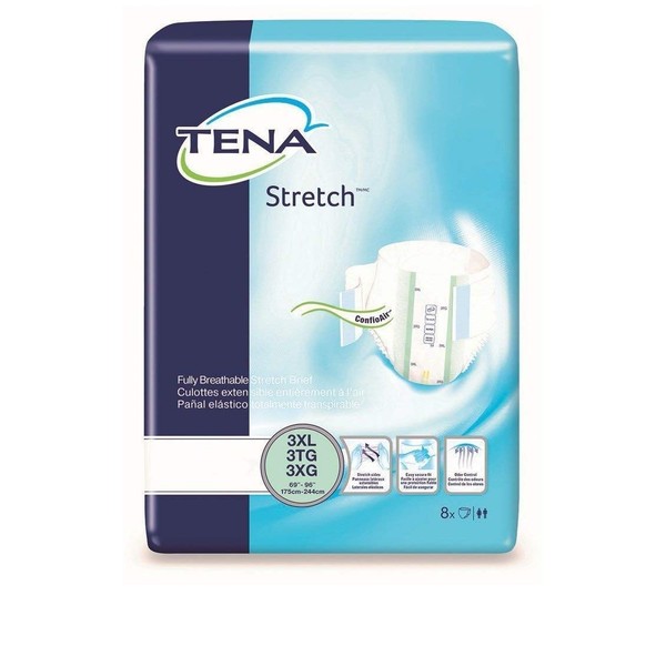 TENA Stretch Bariatric Incontinent Brief 61391 3X-Large Pack of 8, White/Green