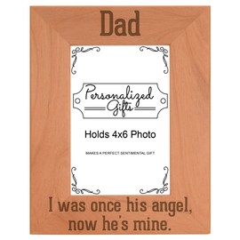 ThisWear Remembrance Gifts Dad I was Once His Angel Now He's Mine Engraved Remembrance Gifts Natural Wood Engraved 4x6 Portrait Picture Frame Wood