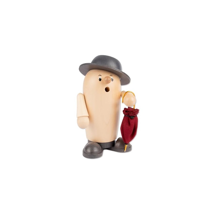 Holzwaren Egermann Smoker Figurine Rudi Wood with Red Umbrella Dimensions: